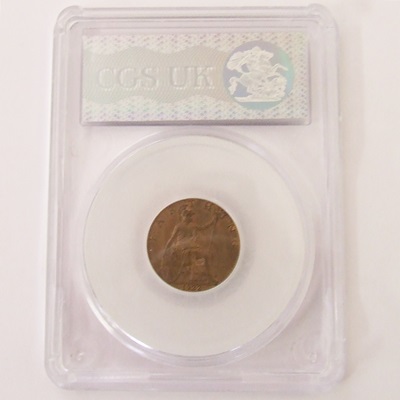 1922 George V FARTHING - CGS AU 75